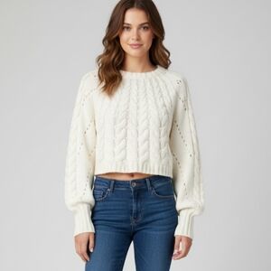 BNWT Free People Sandre Women's Cropped Chunky Sweater Size XS Cream Oversized